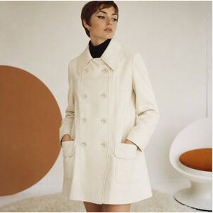 Vintage M L Peacoat 60s Mod Swing A Line Cream White Preppy Retro Spring Twee